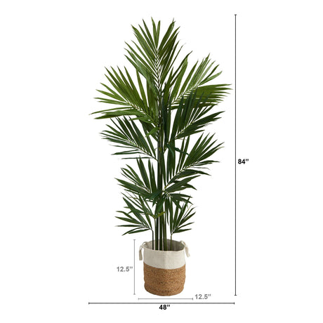 7’ Kentia Artificial Palm in Handmade Natural Jute and Cotton Planter-Parc Decor