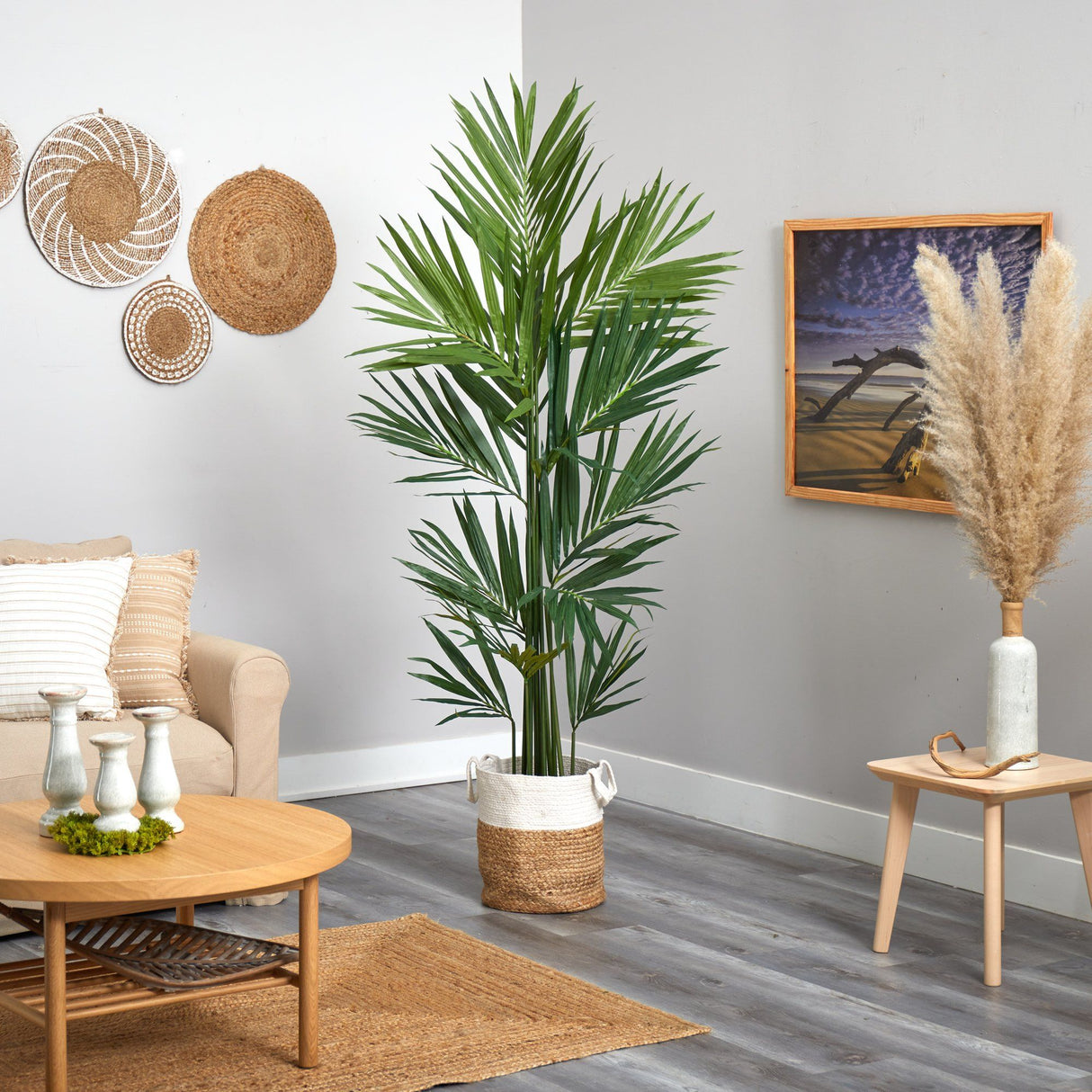 7’ Kentia Artificial Palm in Handmade Natural Jute and Cotton Planter-Parc Decor