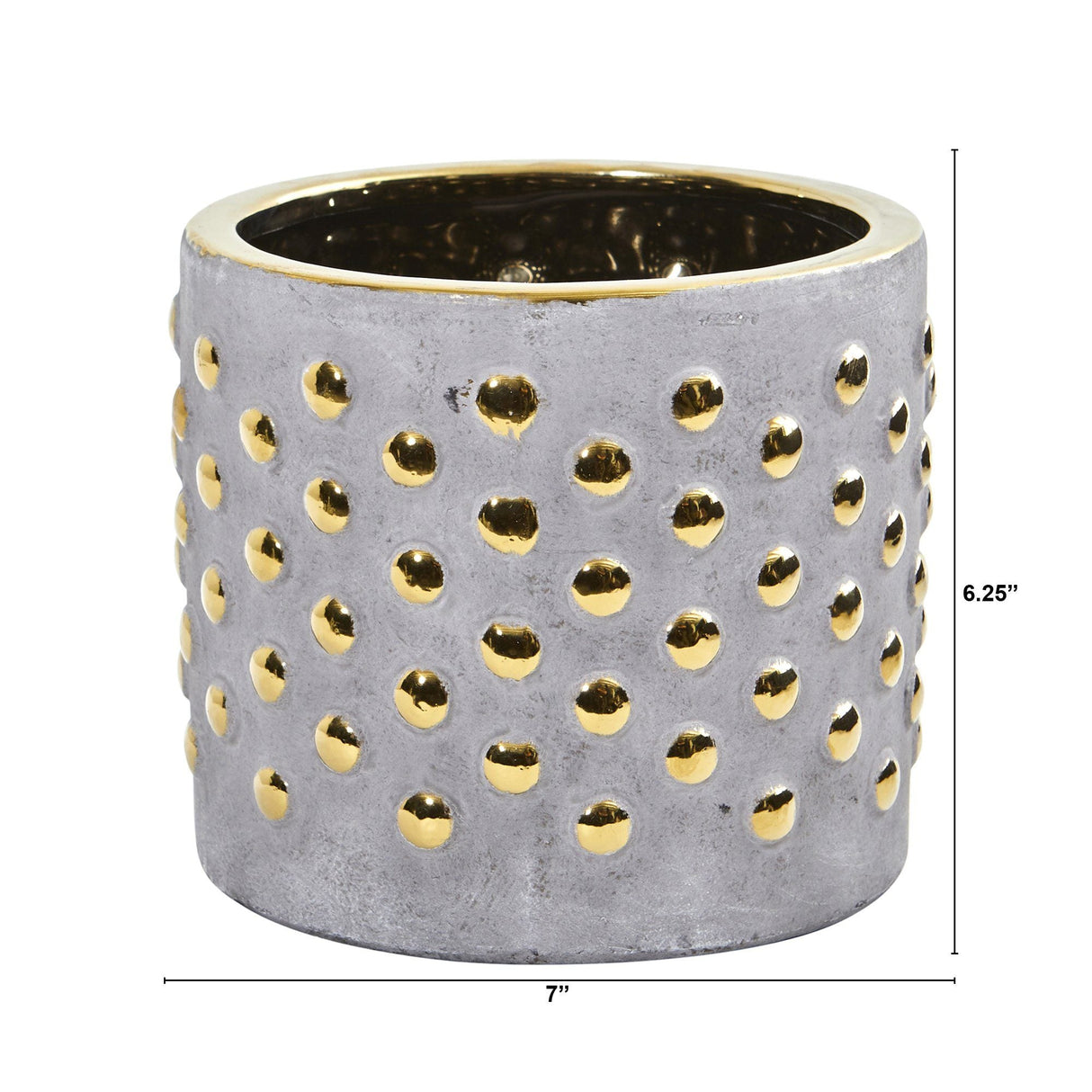 7” Regal Stone Hobnail Planter with Gold Accents-Parc Decor