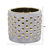 7” Regal Stone Hobnail Planter with Gold Accents-Parc Decor