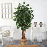 7’ Sakaki Artificial Tree in Handmade Natural Jute Planter with Tassels-Parc Decor