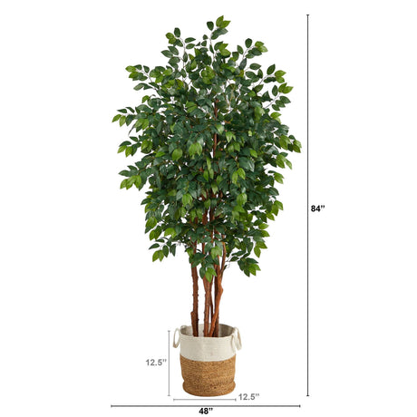 7’ Sakaki Artificial Tree in Handmade Natural Jute and Cotton Planter-Parc Decor