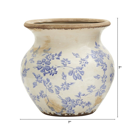 7” Tuscan Ceramic Blue Scroll Urn Vase-Parc Decor