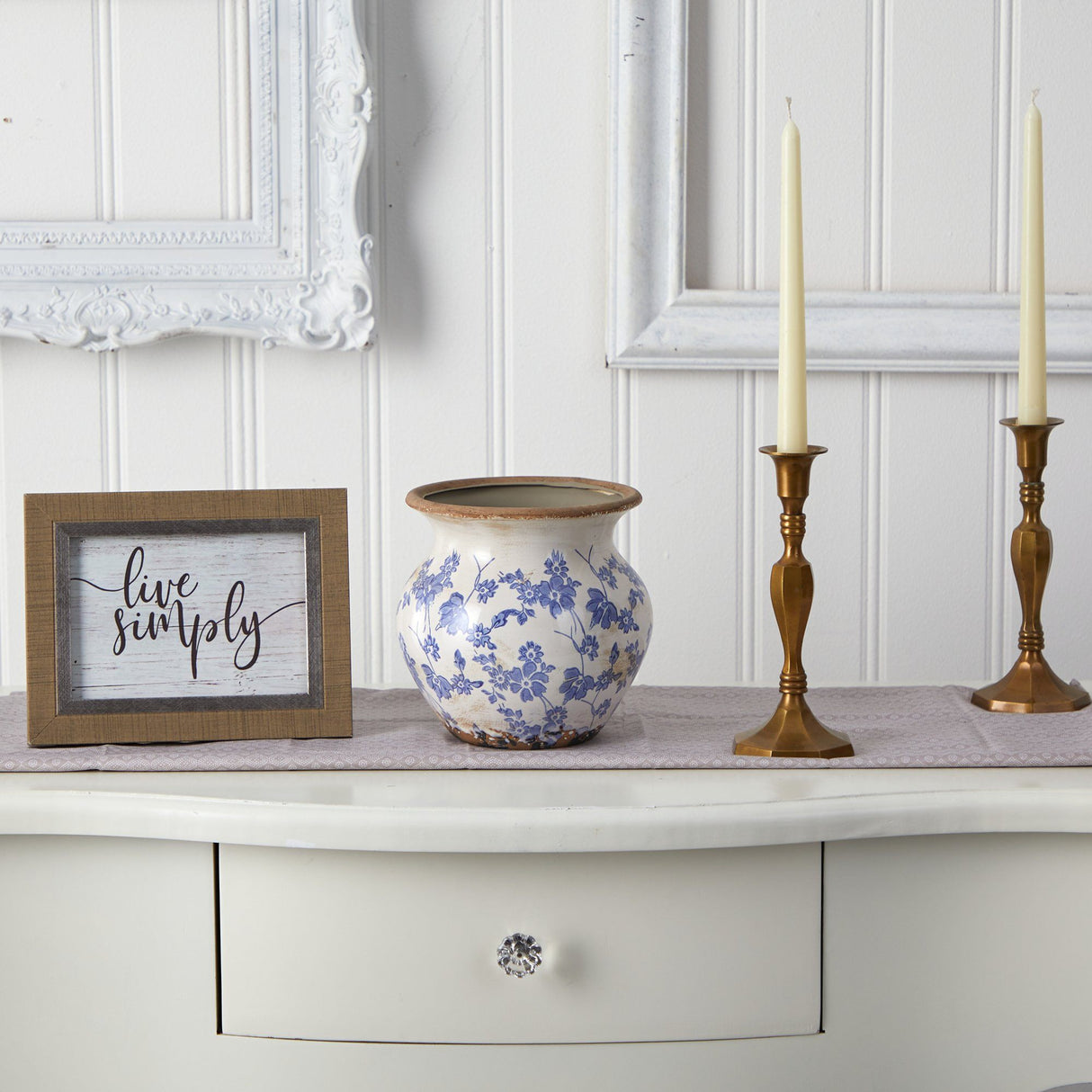 7” Tuscan Ceramic Blue Scroll Urn Vase-Parc Decor