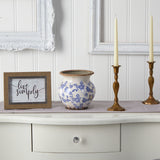 7” Tuscan Ceramic Blue Scroll Urn Vase-Parc Decor