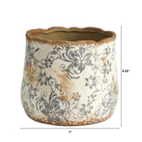 7” Tuscan Ceramic Gray Scroll Planter-Parc Decor