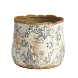7” Tuscan Ceramic Gray Scroll Planter-Parc Decor