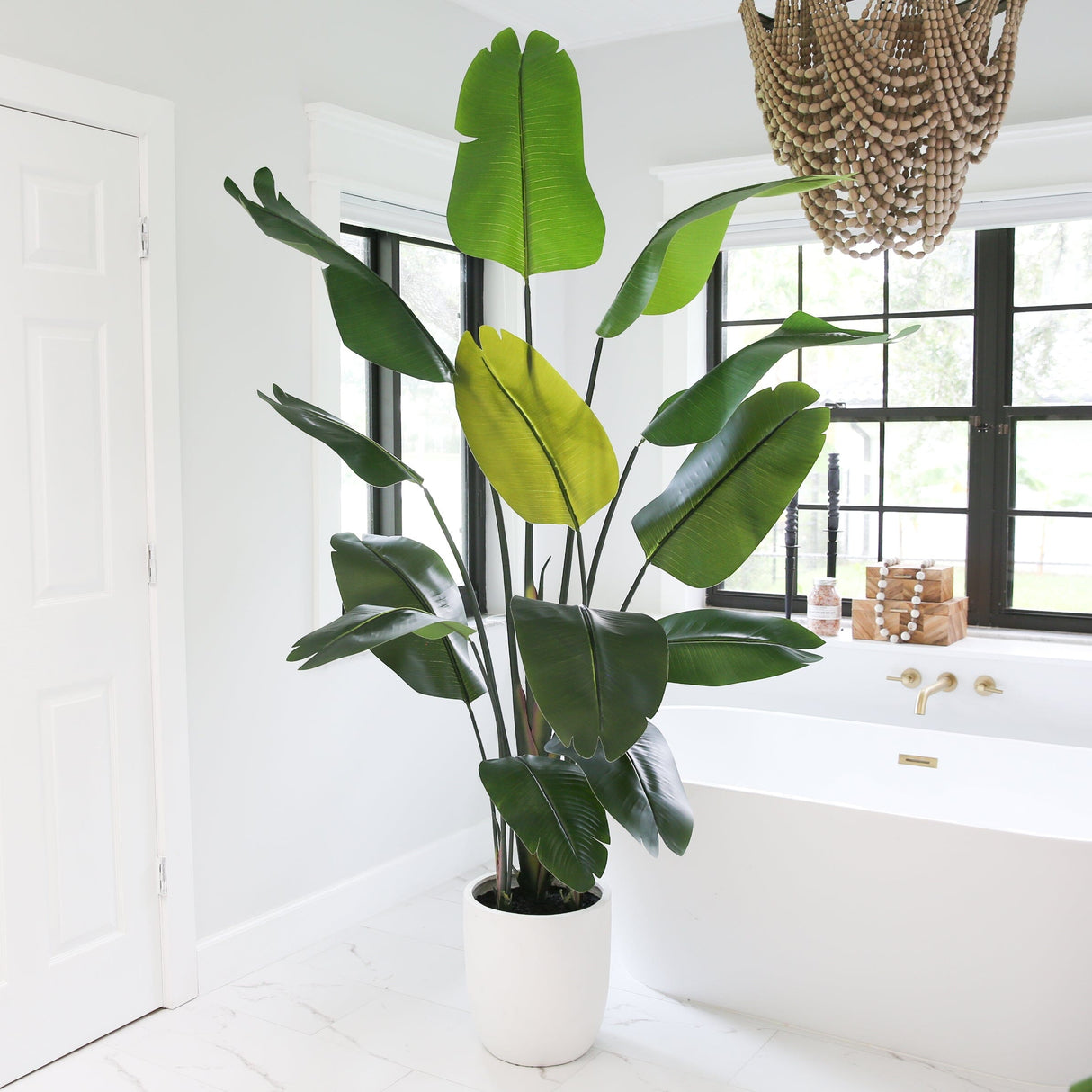 7' Artificial Bird of Paradise Tree with Resin Stone Planter-Tree-Parc Decor