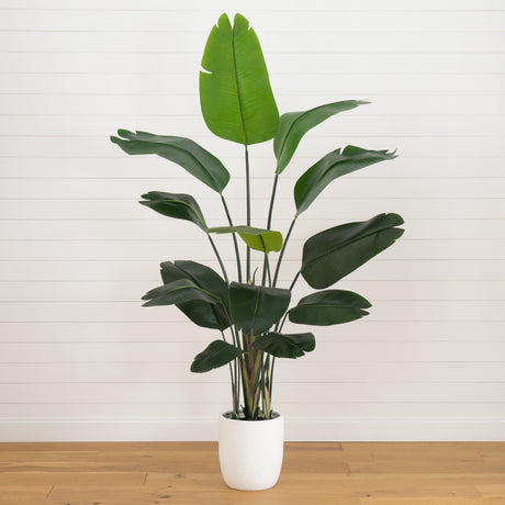 7' Artificial Bird of Paradise Tree with Resin Stone Planter-Tree-Parc Decor