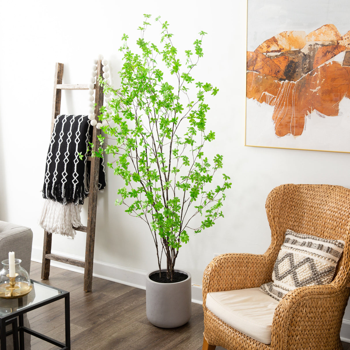 7’ Artificial Enkianthus Tree with Resin Stone Planter-Tree-Parc Decor