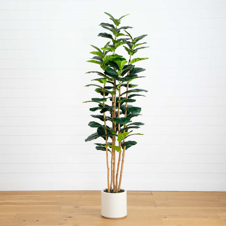 7’ Artificial Fiddle Leaf Tree in Decorative White Planter-Tree-Parc Decor