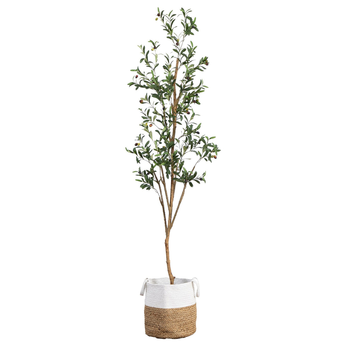 7’ Artificial Olive Tree with Natural Trunk and Handmade Jute Basket-Tree-Parc Decor