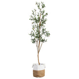 7’ Artificial Olive Tree with Natural Trunk and Handmade Jute Basket-Tree-Parc Decor