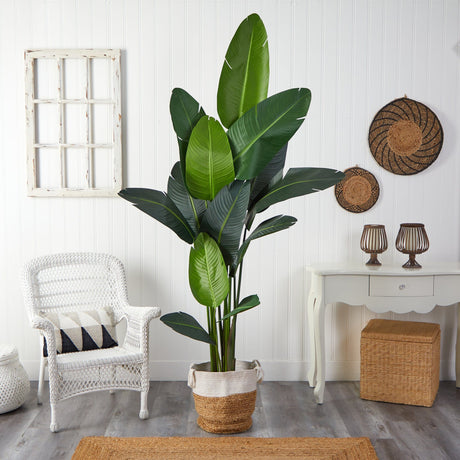 7’ Artificial Travelers Palm Tree with Handmade Jute & Cotton Basket-Plant in Planter-Parc Decor