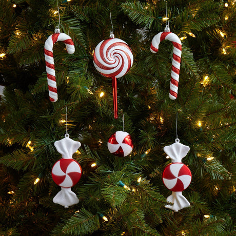 7” Assorted Candy Cane Holiday Christmas Deluxe Shatterproof Ornament Set of 6-Ornament-Parc Decor