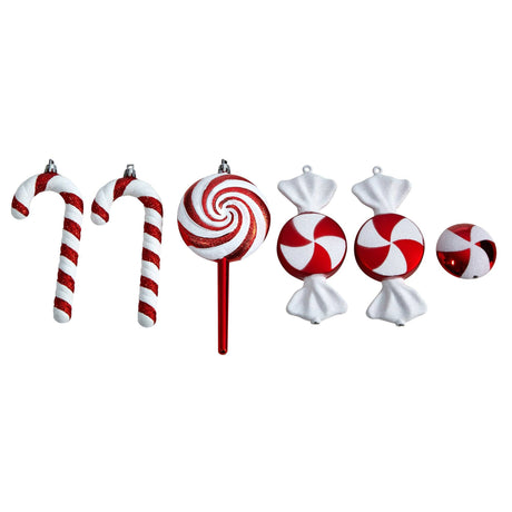 7” Assorted Candy Cane Holiday Christmas Deluxe Shatterproof Ornament Set of 6-Ornament-Parc Decor