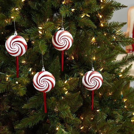 7” Candy Cane Lollipop Holiday Deluxe Christmas Shatterproof Ornament Set of 4-Ornament-Parc Decor