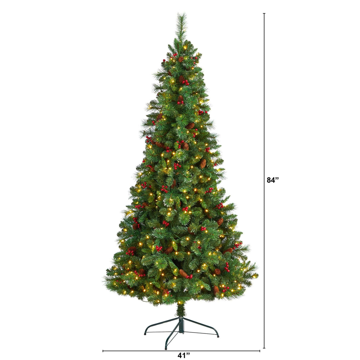 7’ Flat Back Montreal Mountain Artificial Christmas Tree with Pine Cones and Berries-Christmas Tree-Parc Decor