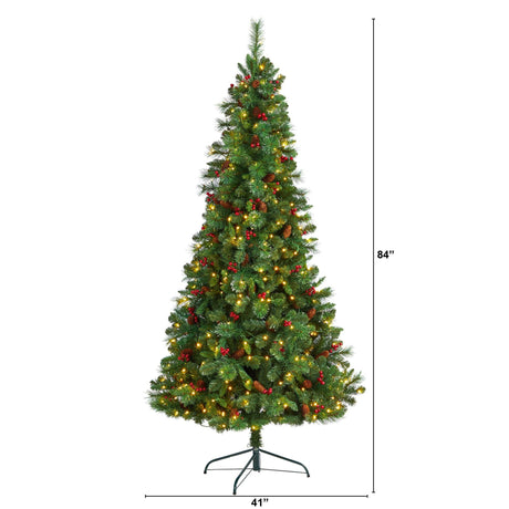 7’ Flat Back Montreal Mountain Artificial Christmas Tree with Pine Cones and Berries-Christmas Tree-Parc Decor