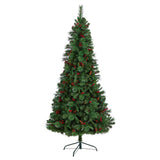 7’ Flat Back Montreal Mountain Artificial Christmas Tree with Pine Cones and Berries-Christmas Tree-Parc Decor