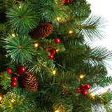 7’ Flat Back Montreal Mountain Artificial Christmas Tree with Pine Cones and Berries-Christmas Tree-Parc Decor
