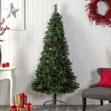 7’ Flat Back Montreal Mountain Artificial Christmas Tree with Pine Cones and Berries-Christmas Tree-Parc Decor