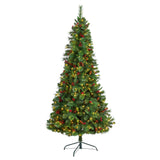 7’ Flat Back Montreal Mountain Artificial Christmas Tree with Pine Cones and Berries-Christmas Tree-Parc Decor