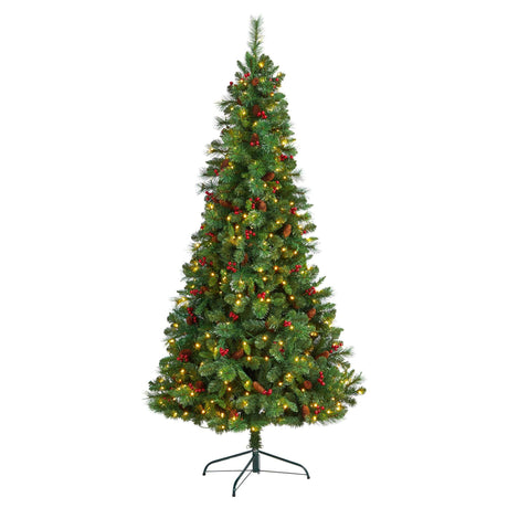 7’ Flat Back Montreal Mountain Artificial Christmas Tree with Pine Cones and Berries-Christmas Tree-Parc Decor