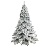 7’ Flocked Austria Fir Christmas Tree with 400 Warm White LED Lights and 1063 Bendable Branches-Christmas Tree-Parc Decor