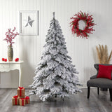 7’ Flocked Austria Fir Christmas Tree with 400 Warm White LED Lights and 1063 Bendable Branches-Christmas Tree-Parc Decor