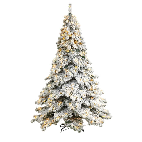 7’ Flocked Austria Fir Christmas Tree with 400 Warm White LED Lights and 1063 Bendable Branches-Christmas Tree-Parc Decor