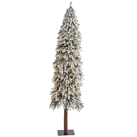7’ Flocked Grand Alpine Artificial Christmas Tree with 400 Lights and 950 Branches on Natural Trunk-Christmas Tree-Parc Decor