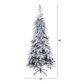 7’ Flocked Montana Down Swept Spruce Artificial Christmas Tree with Pinecones and 400 LED Lights-Christmas Tree-Parc Decor