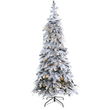 7’ Flocked Montana Down Swept Spruce Artificial Christmas Tree with Pinecones and 400 LED Lights-Christmas Tree-Parc Decor