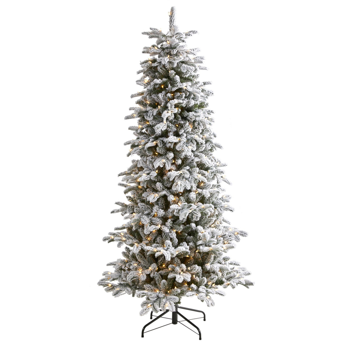 7’ Flocked North Carolina Fir Artificial Christmas Tree with 550 Warm White Lights and 2090 Bendable Branches-Christmas Tree-Parc Decor