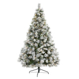 7’ Flocked Oregon Pine Artificial Christmas Tree with 400 Clear Lights and 834 Bendable Branches-Christmas Tree-Parc Decor