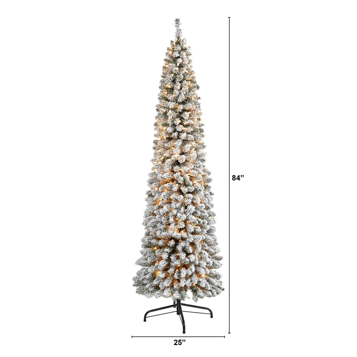 7’ Flocked Pencil Artificial Christmas Tree with 400 Clear Lights and 574 Bendable Branches-Christmas Tree-Parc Decor