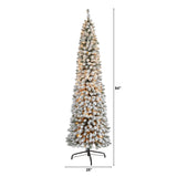 7’ Flocked Pencil Artificial Christmas Tree with 400 Clear Lights and 574 Bendable Branches-Christmas Tree-Parc Decor