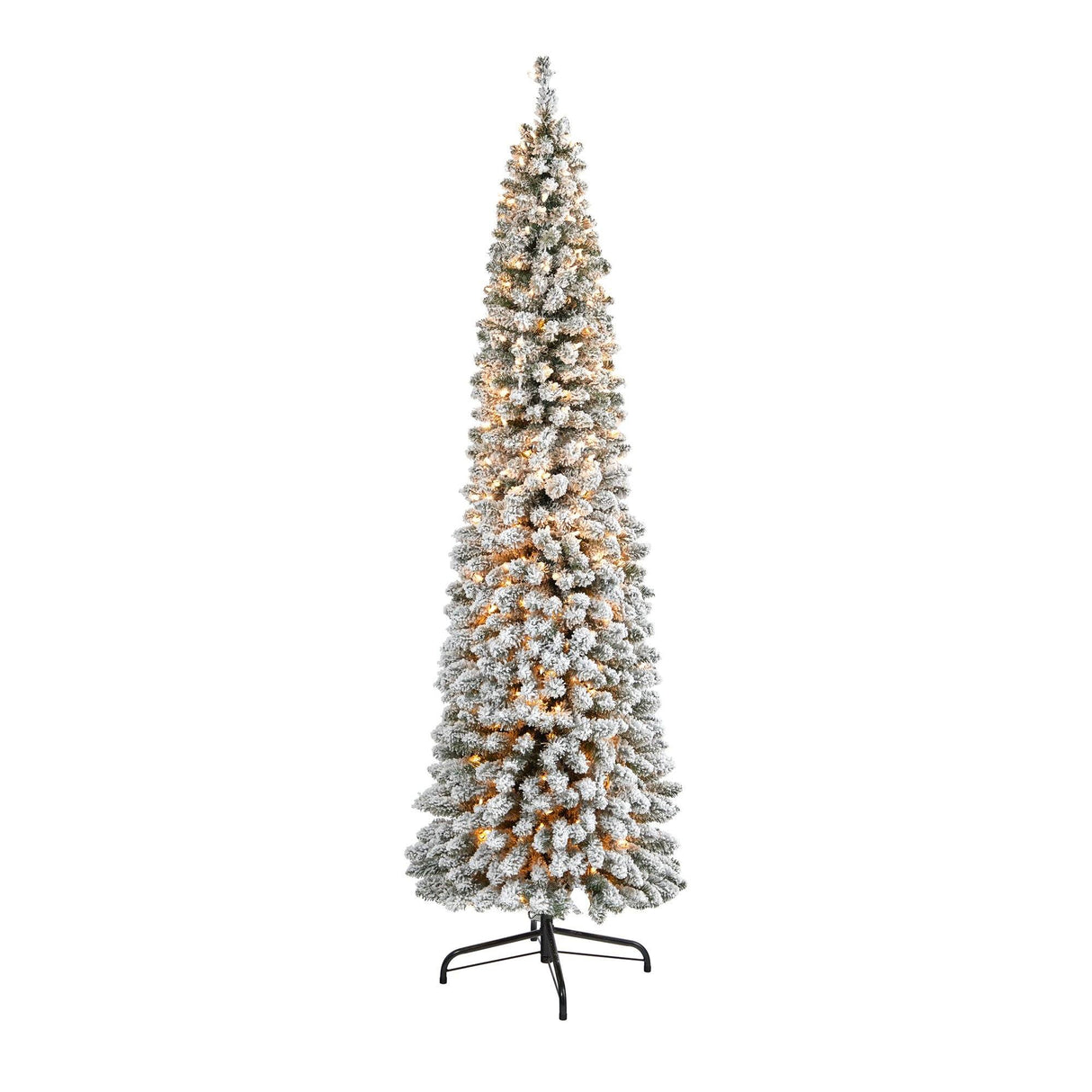 7’ Flocked Pencil Artificial Christmas Tree with 400 Clear Lights and 574 Bendable Branches-Christmas Tree-Parc Decor