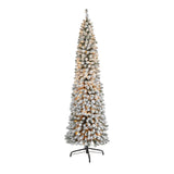 7’ Flocked Pencil Artificial Christmas Tree with 400 Clear Lights and 574 Bendable Branches-Christmas Tree-Parc Decor
