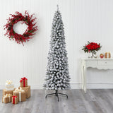 7’ Flocked Pencil Artificial Christmas Tree with 574 Bendable Branches-Christmas Tree-Parc Decor