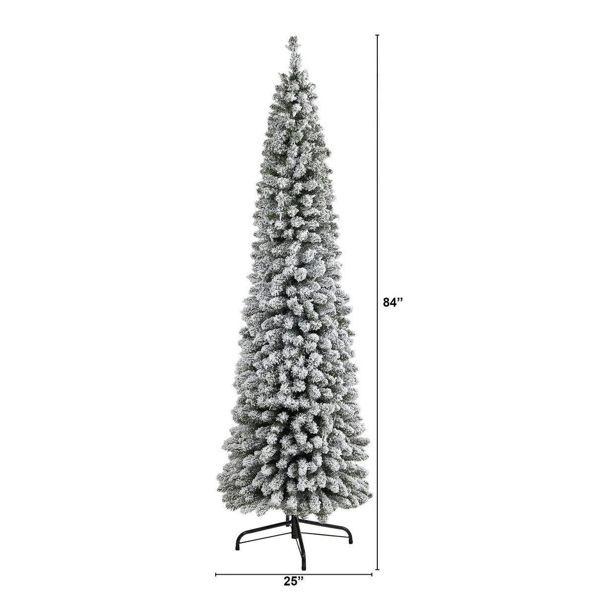 7’ Flocked Pencil Artificial Christmas Tree with 574 Bendable Branches-Christmas Tree-Parc Decor