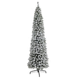 7’ Flocked Pencil Artificial Christmas Tree with 574 Bendable Branches-Christmas Tree-Parc Decor