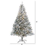 7' Flocked Rock Springs Spruce Artificial Christmas Tree with 350 Clear LED Lights and 800 Bendable Branches-Christmas Tree-Parc Decor