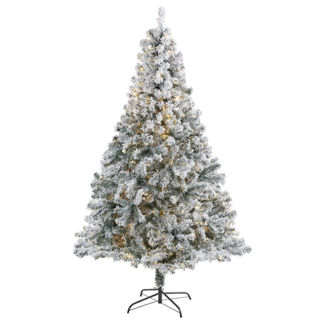 7' Flocked Rock Springs Spruce Artificial Christmas Tree with 350 Clear LED Lights and 800 Bendable Branches-Christmas Tree-Parc Decor