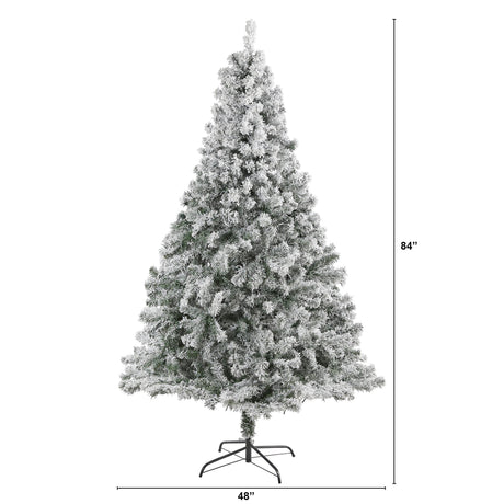 7' Flocked Rock Springs Spruce Artificial Christmas Tree with 800 Bendable Branches-Christmas Tree-Parc Decor