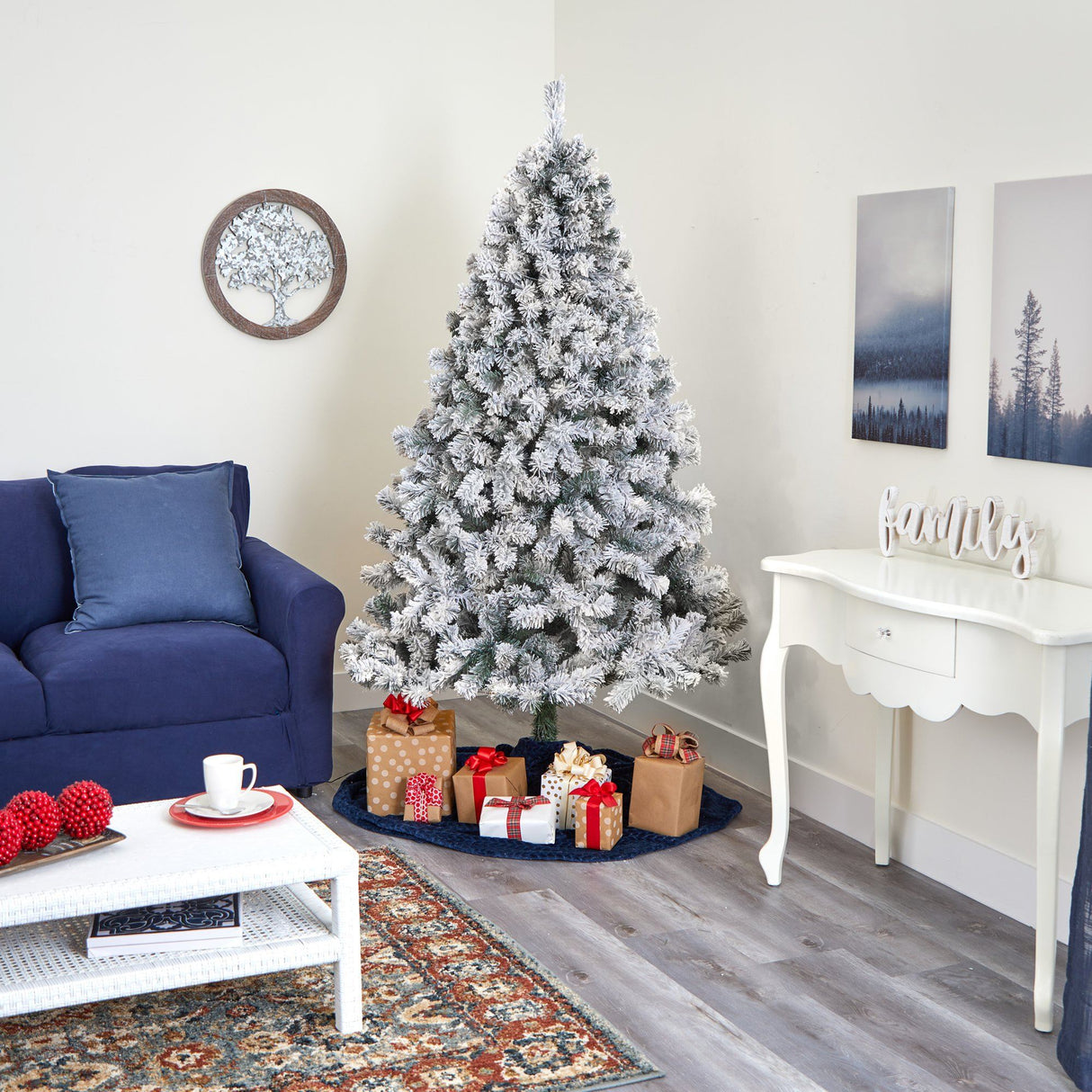 7' Flocked West Virginia Fir Artificial Christmas Tree-Christmas Tree-Parc Decor