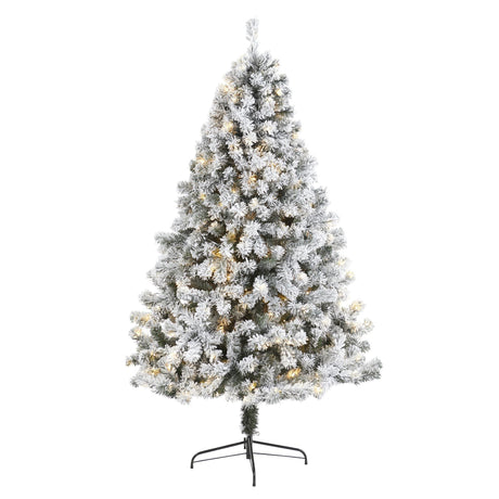 7' Flocked West Virginia Fir Artificial Christmas Tree with 350 Clear LED Lights-Christmas Tree-Parc Decor
