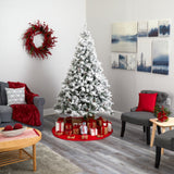 7' Flocked White River Mountain Pine Artificial Christmas Tree with Pinecones and 350 LED Lights-Christmas Tree-Parc Decor