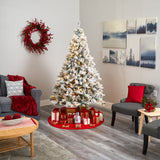 7' Flocked White River Mountain Pine Artificial Christmas Tree with Pinecones and 350 LED Lights-Christmas Tree-Parc Decor